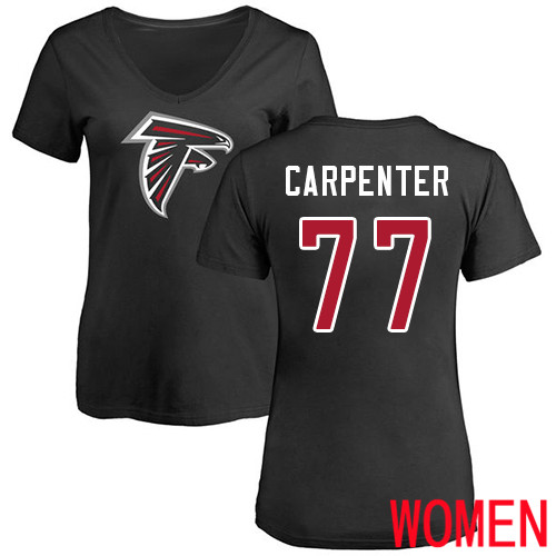 Atlanta Falcons Black Women James Carpenter Name And Number Logo NFL Football #77 T Shirt